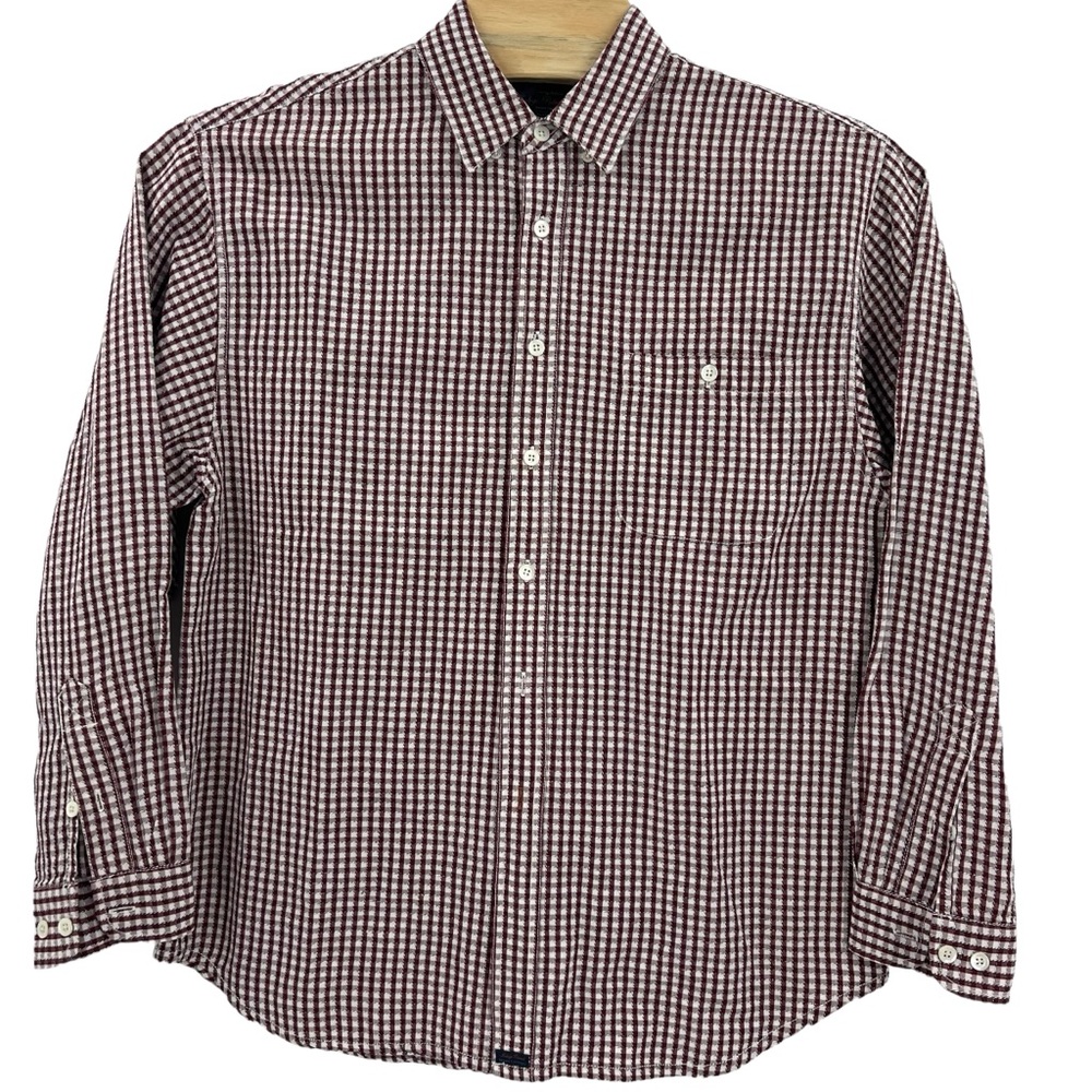 Tommy Bahama Indigo Palms Linen Blend Long Sleeve Button-up Checkered Shirt SZ L